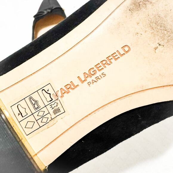 Karl Lagerfeld Black Suede Leather Almond Toe Bow Accent Flats Shoes Size 9.5 - Picture 3 of 6